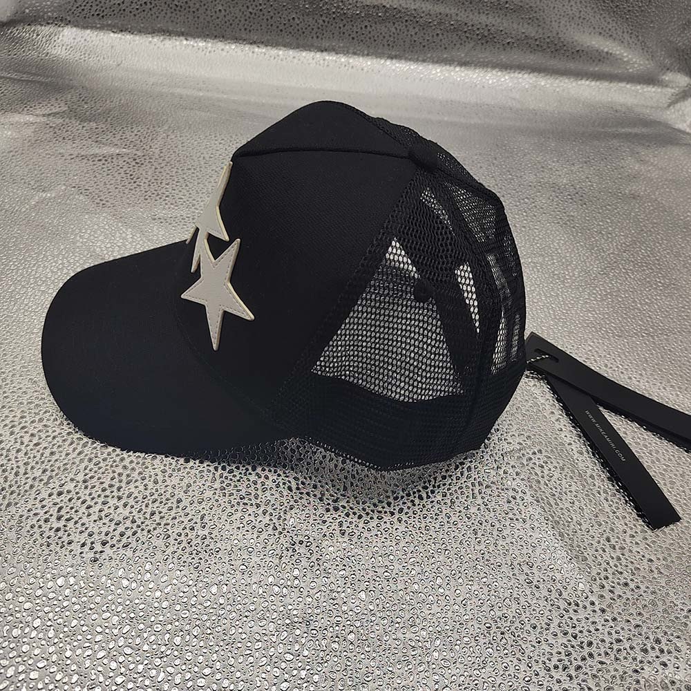 AMIRI White Leather 3 Star Black Trucker Hat - Picture 2 of 8